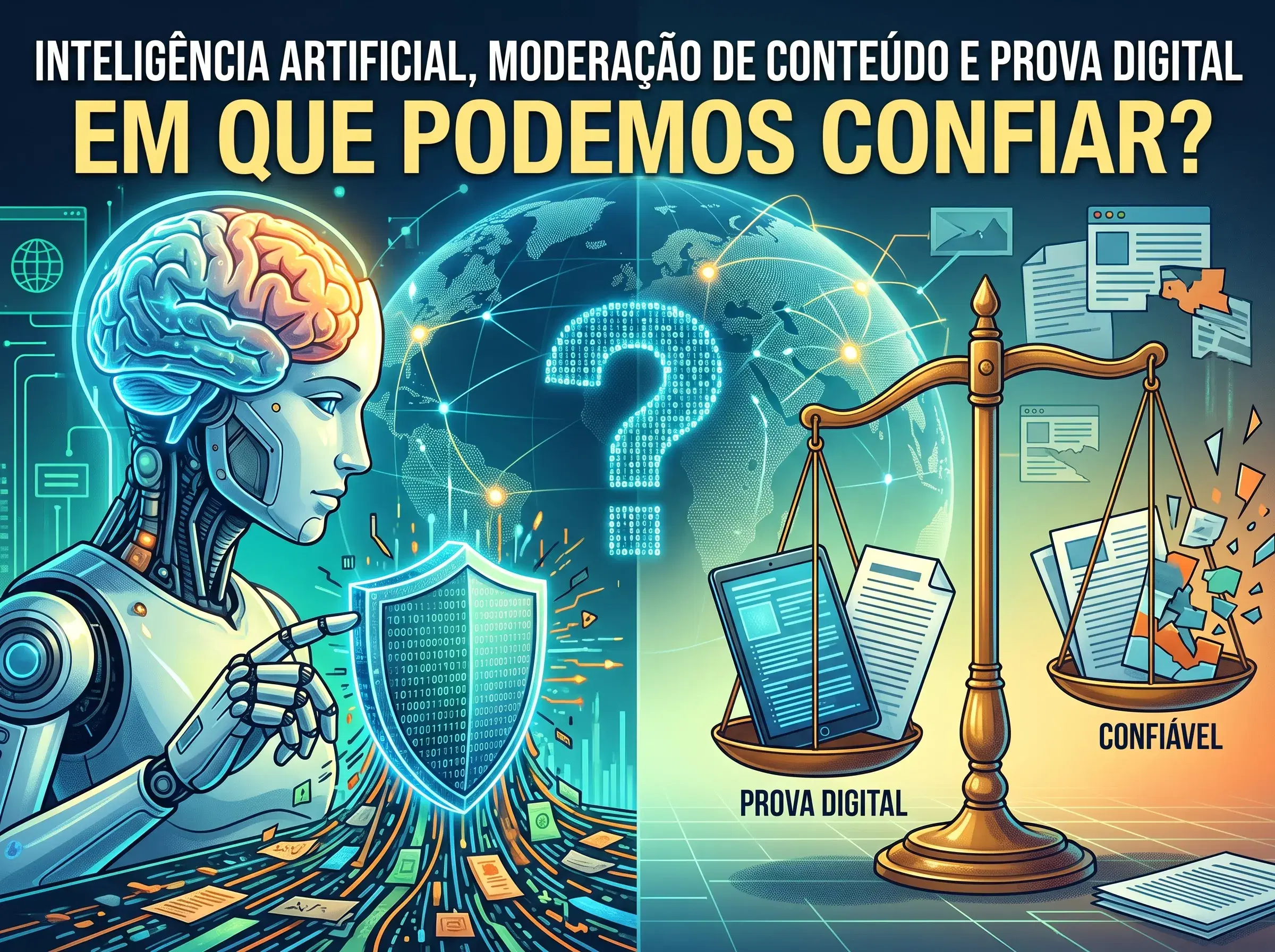 Imagem do artigo: Inteligência Artificial, moderação de conteúdo e prova digital: em um mundo onde qualquer coisa pode parecer real, em que podemos confiar?